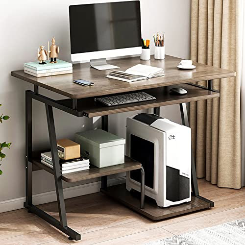 Kleiner Computertisch im modernen schlichten Stil mit Tastaturablage, kompakter PC-Laptop-Arbeitsplatz, Arbeitsstation für kleinen Raum, 81,3 cm, Walnussholz, Büro-Ecktisch