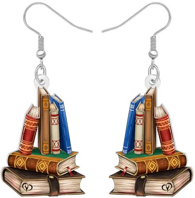 LONYOO Acryl Buch Ohrringe baumeln Schmuck lustig Bücherregal zurück zu Schule Geschenke für Lehrer Frauen Mädchen Kinder Charms (Mehrfarbig)