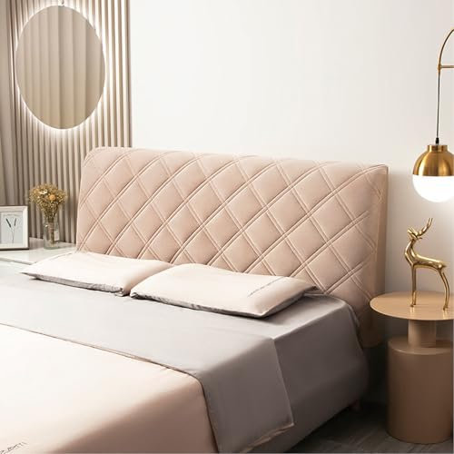 Bett Kopfteil Bezug All-Inclusive Verdicken Kopfteilbezug überzug Bett Kopf Rückenlehne Staubdichte Bezug Stretch Strecken Bett Kopfteil Abdeckung für eine Vielzahl von Bettköpfen (Curry, 190cm)