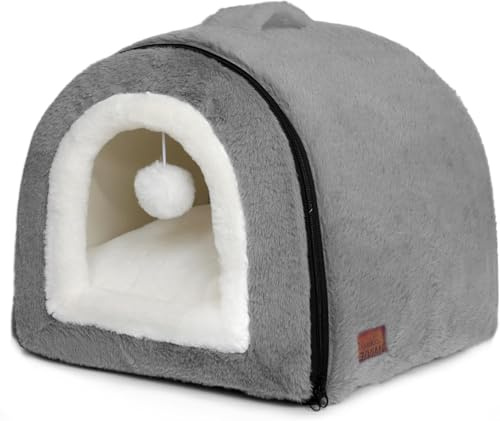 OMIVIER Niche pour Chat d'intérieur – Niche Pliable – Fond antidérapant et résistant à l'eau – Maison pour Chats d'intérieur ou Petits Chiens – Tente pour Chaton, lit pour Lapin (Gris foncé, Taille L