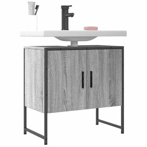 zylophax Waschbeckenunterschrank Grau Sonoma 60x33x60 cm Holzwerkstoff, Stehend, mit Siphon-Öffnung, Badmöbel, Waschtischunterschrank, platzsparend, stabil, für Badezimmer