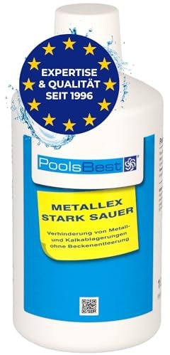 PoolsBest MetallEx 1L I Reinigungsmittel gegen Kalk & Metall im Pool I Pool Reiniger für kristallklares Poolwasser I hochwertiger Metall- & Kalkentferner I Poolreiniger stark sauer I Pool Entkalker