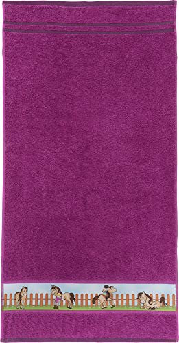 Erwin Müller Kinder-Badetuch Frottier Fuchsia Größe 70x140 cm - mit Pferdemotiv auf Bordüre, weich, hautfreundlich, 100% Baumwolle