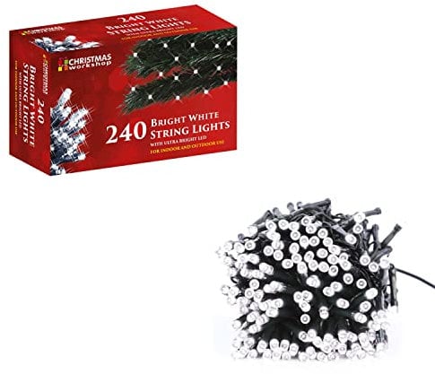 The Christmas Workshop 75510 240 Bright White Static String Lights / Christmas Tree Lights / Mains Operated / Indoor or Outdoor Fairy Lights / 16.7 Metres