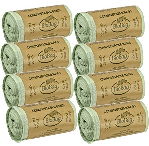 10 Litre x 200 BioBag Compostable Biodegradable Kitchen Food Waste Caddy Bin Liner Bags (10L) - Certified EN13432