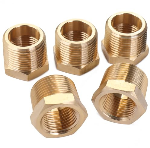 LTWFITTING Brass Pipe Hex Bushing Reducer Fittings 3/4-Inch Male BSPT x 1/2-Inch Female BSPP (Pack of 5)
