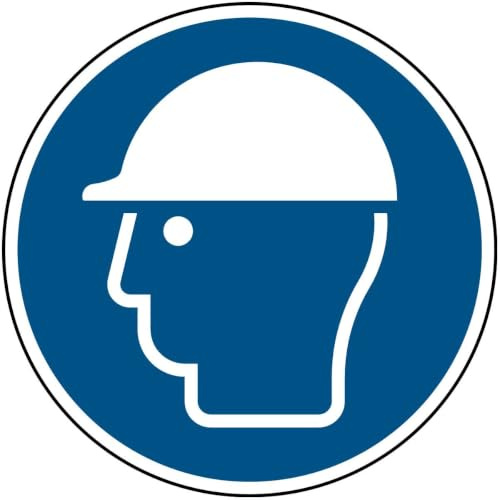 Brady 819911 Mandatory Laminated Polyester Sign, Wear Head Protection, 200 mm Diameter, White on Blue