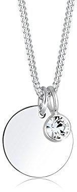 Elli Halskette Damen Anhänger Plättchen Geburtsstein April mit Kristall in 925 Sterling Silber