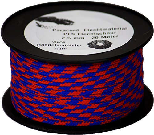 Handelsminister.com 20m Paracord Schnüre Flechtschnur 2,5mm Multicolor 2-farbig Mantelschnur für Paracord-Flechttechniken, Farbe:rot/blau