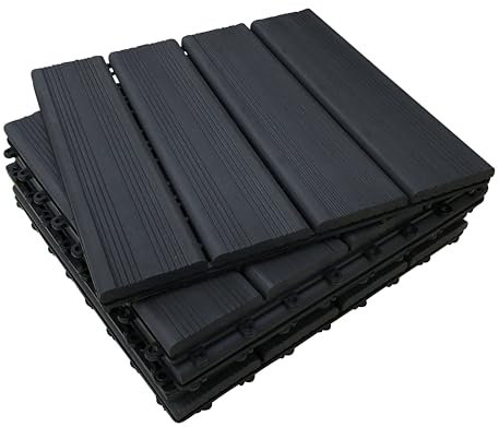 CLICK-DECK Composite Decking Tiles | Patio, Balcony, Concrete, Hot Tub Deck Tiles | 30x30cm Square Connect Flooring | Easy Installation | Low Maintenance | Great Drainage (18x Deck Tiles, Ebony)