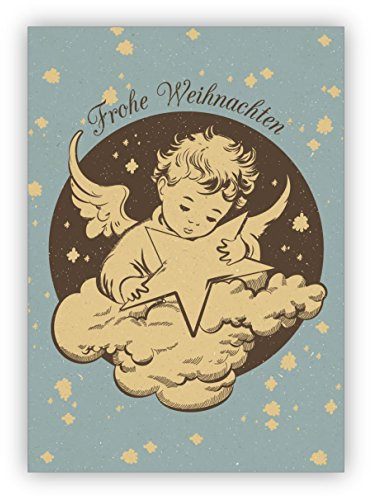 10 Stück Vintage Retro Weihnachtskarte mit kleinem Engel und Stern: Frohe Weihnachten • weihnachtliches weihnachtliches Grußkarten Set mit Umschlägen zum Fest der Liebe für Familie und Freunde