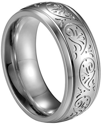 JewelryWe Schmuck 8mm Edelstahl Ring Band Silber Gravur Florentine Design Hochzeit Engagement Verlobung Charm Herren