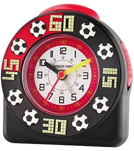 Jacques FAREL Kinderwecker Lernwecker Jungen Fußball Analog Quarz mit Licht und Snooze Alarm Schwarz Rot ACW 31