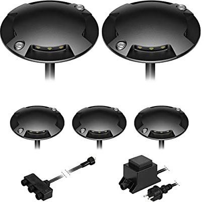 ledscom.de LED Boden-Aufbau-Leuchte Bunda, 4-flammig, für außen, schwarz befahrbar, warm-weiß, 5er Set