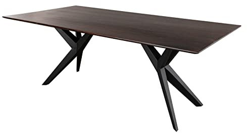 MASSIVMOEBEL24.DE | Swiss Edge Esstisch aus Massivholz #43 | aus Akazienholz - Grau, lackiert | Beine in Schwarz matt | 220x100 cm | Massivholztisch Esszimmertisch