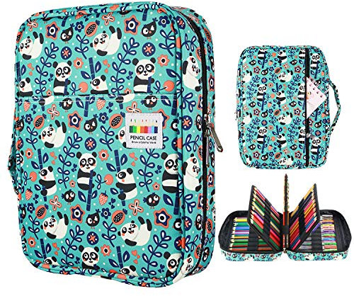 YOUSHARES Große Federmappe Federmäppchen fasst 220 Bleistifte oder 145 Gelschreiber für Mäppchen Aesthetic Etui, Schlampermäppchen Multilayer-Farbe Federtasche Federpenal Stiftemappe, Niedliche Pandas