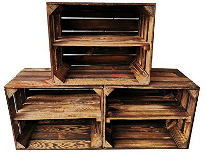 Alte geflammte Obstkisten / Holzkisten 50 x 40 x 30cm mit Zwischenboden LANG verarbeitet - Ideal für Möbelbau - Tolle Set-Angebote
