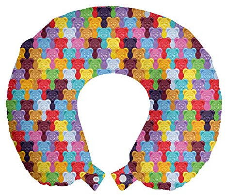 ABAKUHAUS Bunt Reisekissen Nackenstütze, Gummibärchen Kinder Tile, Schaumstoff Reiseartikel für Flugzeug und Auto, 30x30 cm, Mehrfarbig