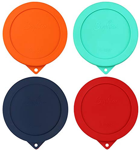 Sophico 4 Cup Round Silicone Storage Cover Lids Replacement for Anchor Hocking and Pyrex 7201-PC Glass Bowls (Container not Included) (Mix) 4 Pack
