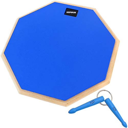 keepdrum DP-BL12 Drumpad Practice Pad Blau Übungspad 12 + Schlüsselanhänger Mini-Drumsticks Blau
