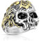 Paula & Fritz® Ring Herren Totenkopf goldene Zeichen 316L Chirurgenstahl Größe 70 (22,3) Silber Biker-Ring Motiv-Ring Damen-Ring Männerring Schädelring