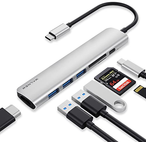 WALNEW USB C Hub 7 in 1 Adapter mit 4K 60Hz HDMI,100W PD,SD/MicroSD Kartenleser,USB 3.0 * 3,Thunderbolt 4 Dock,Docking Station USB C für MacBook Pro/Air,iPad Pro/Air,Galaxy Tab,Surface,Chromebook