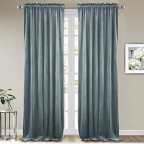 StangH Stone Blue Velvet Curtains 108 inches Length Super Soft Kids Bedroom Window Curtains Skin Friendly Light Dimming Drapes for Room Divider/Dining Room, W52 x L108, 2 Panels