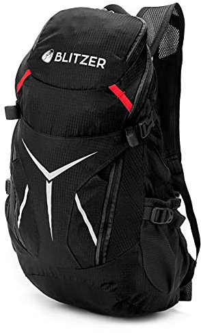 Blitzer Leichter Rucksack [420g] - 20L Fassungsvolumen - inklusive Signalpfeife und Reflektoren - Wasserfester Fahrradrucksack - Perfekt für Wandern und Radfahren schwarz