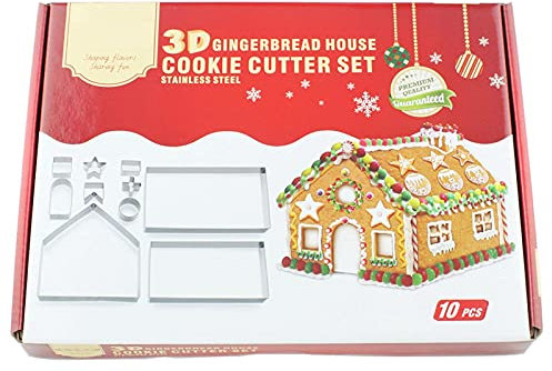 Holzsammlung 10 Stück Ausstecher Weihnachten, Ausstechformen Sandwich Ausstecher, Edelstahl Brot Gemüse Keksschneider, Plätzchen Ausstecher Set, Weihnachten Lebkuchenhaus Haus Form