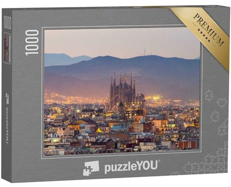 puzzleYOU: Puzzle 1000 Teile „Barcelona und Sagrada Familia in der Abenddämmerung, Spanien“ – aus der Puzzle-Kollektion Spanien