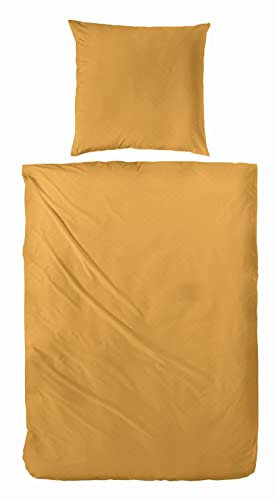 Beddress - Mako-Satin Bettwäsche, Falsches Uni Senf, 155x220+80x80 cm, 100% Baumwolle, OekoTex