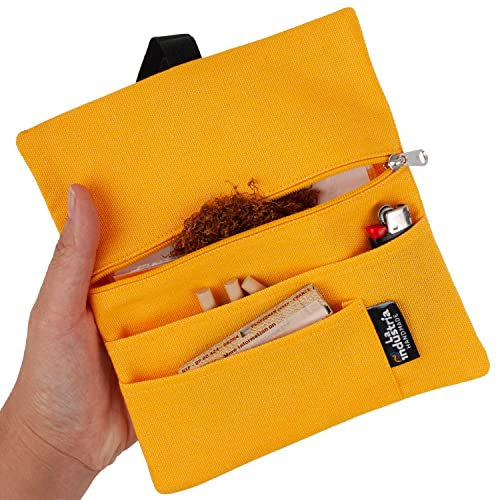 Tabaquera repelente al agua - Funda Pitillera tabaco de liar con bolsillos para filtros, papel y mechero (Limón)