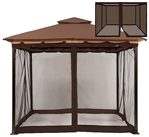 Tanant Moskitonetz mit Reißverschluss für Universal Outdoor 10x10ft Baldachin Zelt, DIY Vorhang Stil Baldachin Wände für Terrasse Pavillon (nur Moskitonetz, braunes Pavillon Moskitonetz 10 x 10ft)