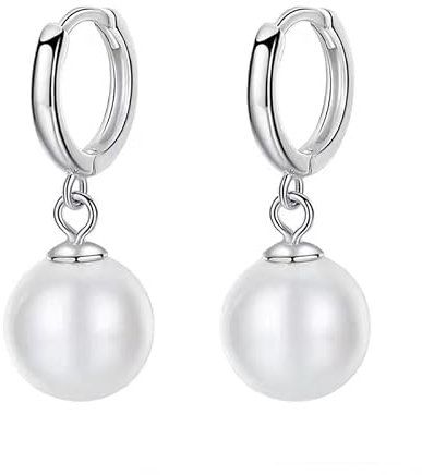Perlenohrringe 925 Perlenohrringe Hängend für Damen,1 Paar Hypoallergene Silber Ohrringe Damen Creolen Silber 925 Klein Perlenschmuck für Mädchen 10mm
