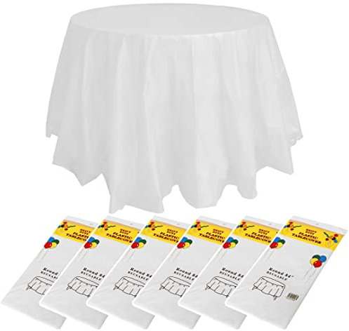 Runde PEVA-Einweg-Tischdecken für Hochzeit, Bankett, Restaurant, Grill, Hochzeit im Freien, Weiß, 213,4 cm, 6 Stück