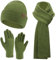 Herren Damen Winter Warm Beanie Mütze Lang Schal Touchscreen Handschuhe Set, Gerippte Strickmütze Wintermütze Schals Winterhandschuhe Geschenk Männer Weihnachten, Olivgrün
