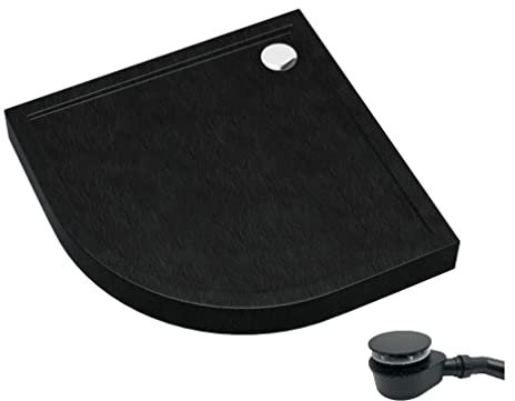 Duschwanne Duschtasse Viertelkreis Competia New Black Stone 90x90 x12 cm schwarz Stein Effekt Matt Siphon Halbrund