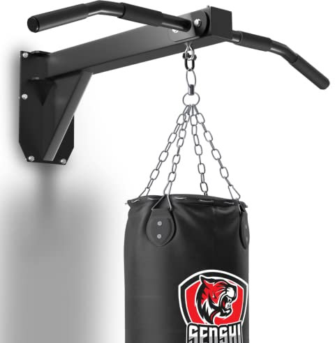 Senshi Japan Wandmontierte Boxsackhalterung mit Klimmzugstange, einteiliges Design hält bis zu 500 kg, Outdoor-Klimmzugstange, Boxsack-Aufhänger für draußen und Box-Fitnessstudios
