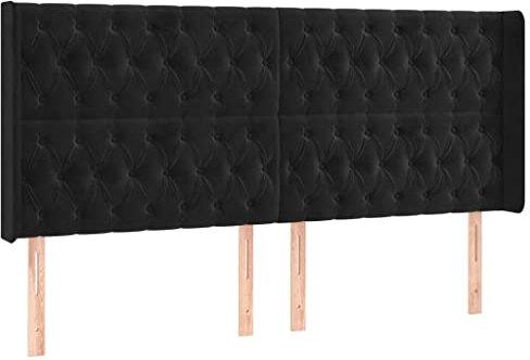 vidaXL Kopfteil mit Ohren Polsterkopfteil Betthaupt Bettkopfteil für Bett Bettgestell Schlafzimmer Bettzubehör Schwarz 203x16x118/128cm Samt