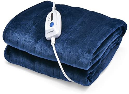 COSTWAY Heizdecke 150 x 200 cm, Wärmedecke mit Abschaltautomatik, 4 Temperaturstufen & 8 Stunden Timer & PTC/NTC Überhitzungsschutz, maschinenwaschbar Kuscheldecke mit digitaler Bedienung