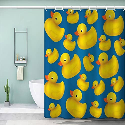 VULORA Rideau de Douche Anti Moisissure 90x180cm Canard Jaune Tissu 100% Polyester Salle De Bains Rideaux Imperméable Lavable en Machine avec 12 Crochets pour Baignoire Animaux De Dessin Animé