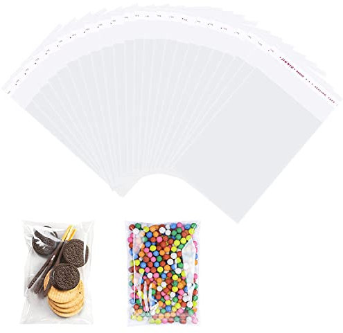 100 Stück kleine Zellophantüten, wiederverschließbare durchsichtige Zellophantüten, selbstklebende kleine Süßigkeitstüten für Kekse, Süßigkeiten, Schmuck, Geschenke und Haarnadeln (7x10cm/2.8x4inch)