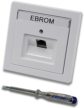 Busch Jäger, Rutenbeck Unterputz Netzwerkdose Ethernet 10 Gigabit/S (10GbE) KAT6A 6A - 1x RJ45 Anschluss in Future Linear Studioweiß Rahmen + Abdeckung inkl. EBROM Phasenprüfer zur Montage des Geräts