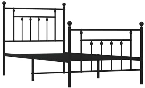 vidaXL Bettgestell mit Kopf- und Fußteil Metall Schwarz 90x200 cm