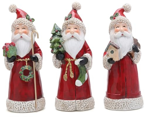 Hodao Santa Claus Decorative Figurine - Home Decor - Autumn Thanksgiving - Handcrafted - Perfect Choice for Christmas Home Decor and Indoor Holiday Display(3 PCS) (Red)