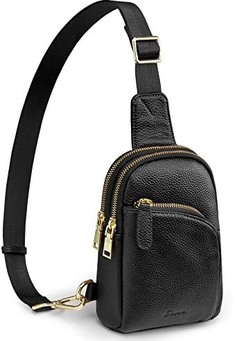S-ZONE Damen Echtes Leder Brust Umhängetasche RFID-Blockierung Mittel Brusttasche Unisex Sling Bag Crossbody Bag Schultertasche
