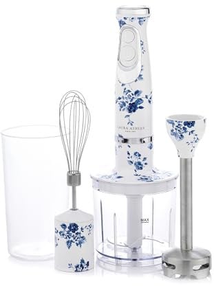 Laura Ashley China Rose 500W Electric Hand Blender - 4 in 1 Stick Blender with Durable Stainless Steel Blades, Whisk, 300ml Mixing, Pouring Cup - 2 Speed Modes Hand Held Immersion Blenders for Kitchen