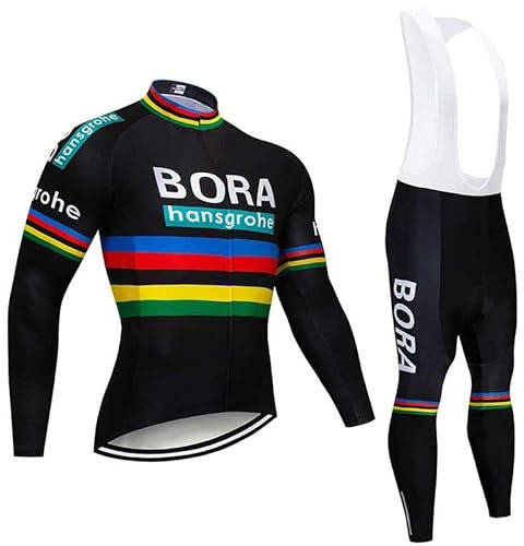 louizumify Herren Radfahren Lange Ärmel Anzug mit 3 Tasche und 4D gepolsterte Hose Stretch hohe Leistung Baumwolle