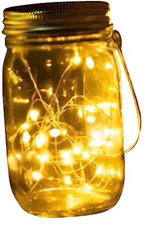 UKCOCO 1 Stück Einmachglas Licht Weihnachten Solarleuchten LED Deko Solar Hängebauernhof Weinflasche Bastelleuchten Lampe Wandbehang Einmachlichter Beleuchtete Einmachgläser