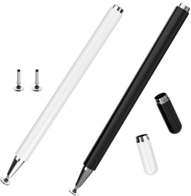 thexxa Lot de 2 stylets pour iPad pour Apple/iPhone/iPad/Pro/Mini/Air/Android/pour Samsung Galaxy Tab A7/A8/Microsoft/Surface tous les écrans tactiles capacitifs Noir/blanc